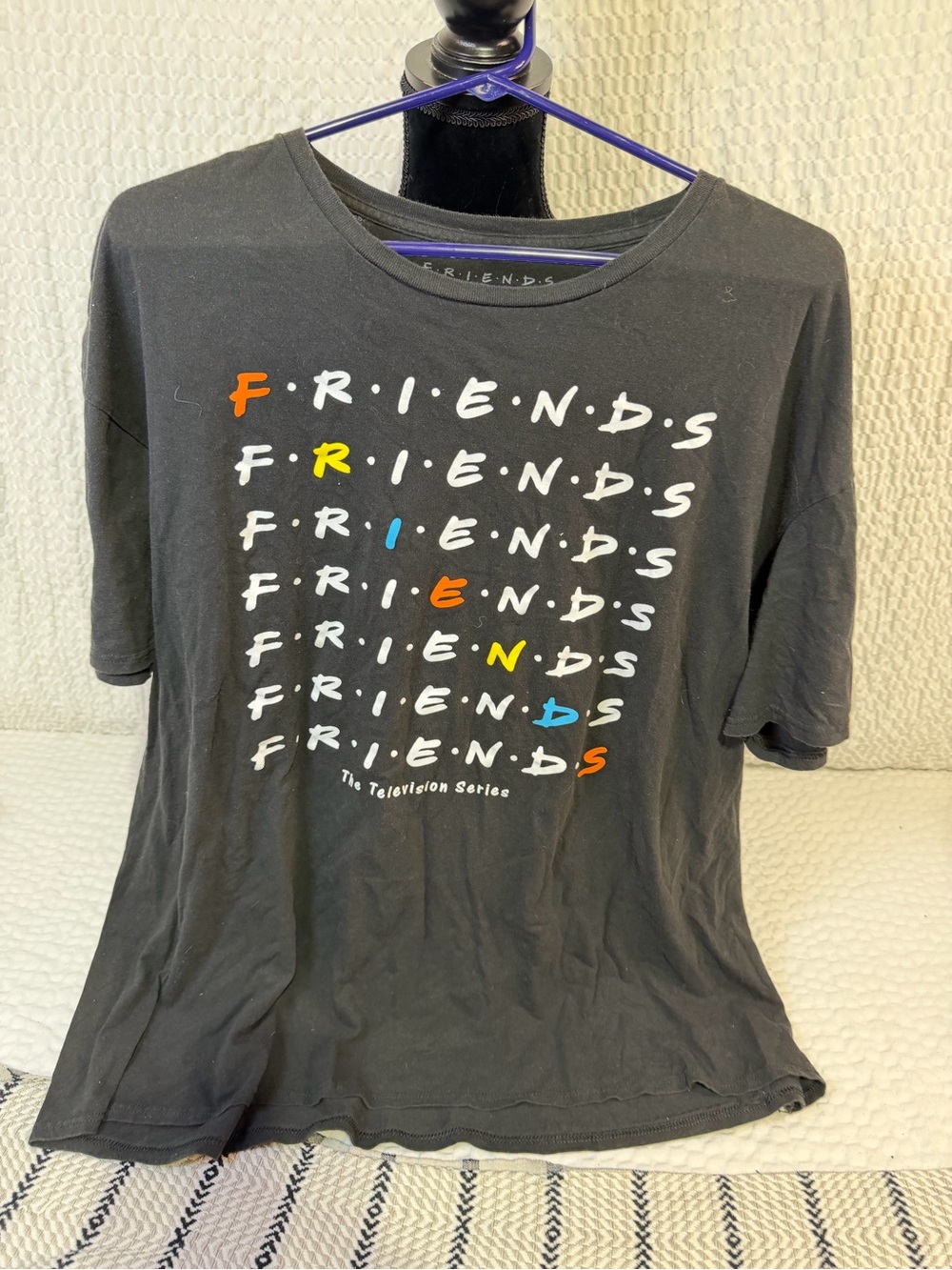 FRIENDS Black Graphic Short Sleeve Tee with Multicolor Dots